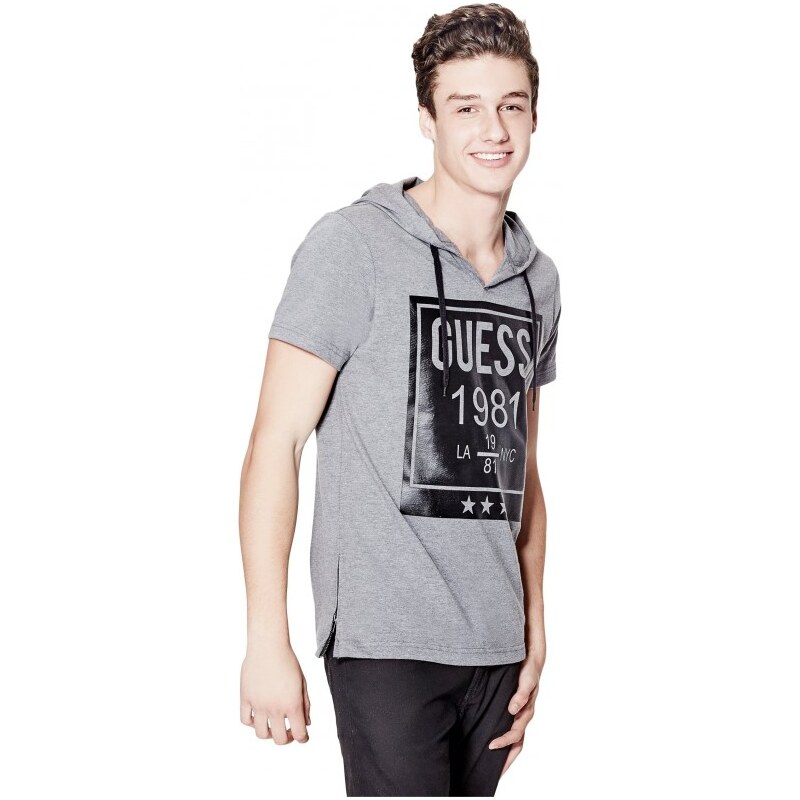 GUESS GUESS Capella Short-Sleeve Graphic Hoodie - medium charcoal heather