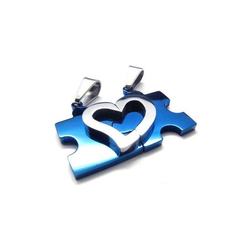 Impress Jewelry Ocelové přívěsky puzzle srdce modré