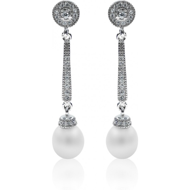 Meucci Stříbrné visací náušnice s perlou a zirkony