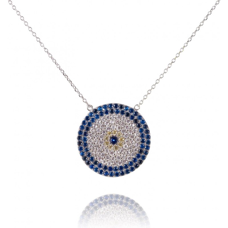 Meucci Stříbrný náhrdelník s kruhovým přívěsem plným modrých a čirých zirkonů