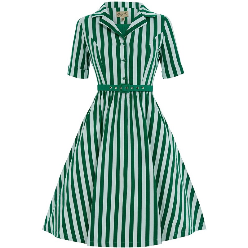 LINDY BOP Retro dámské šaty Bletchley zelený proužek