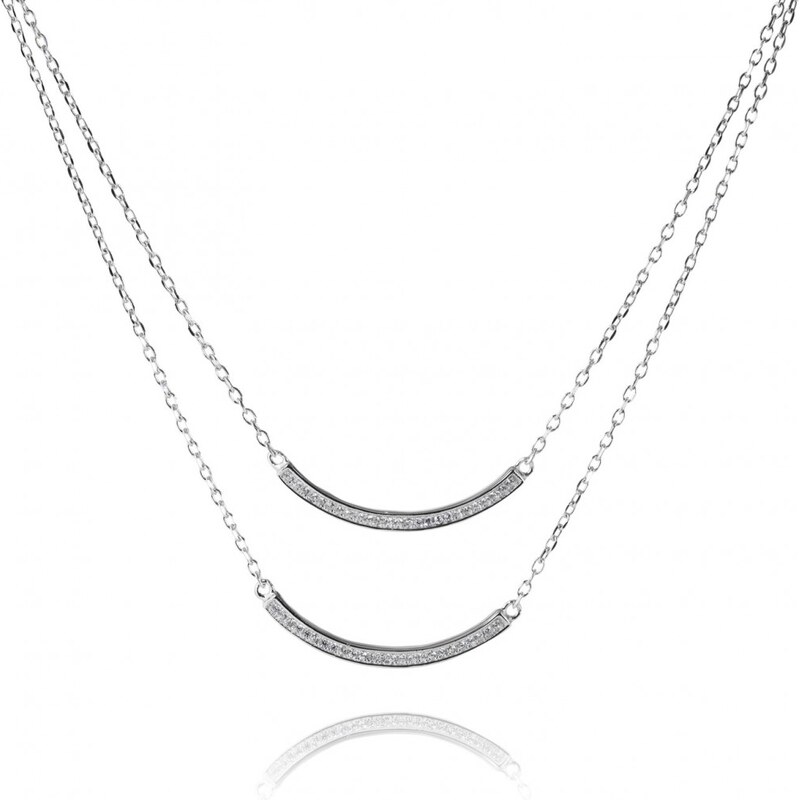 Meucci Stříbrný náhrdelník se dvěma oblouky a zirkony