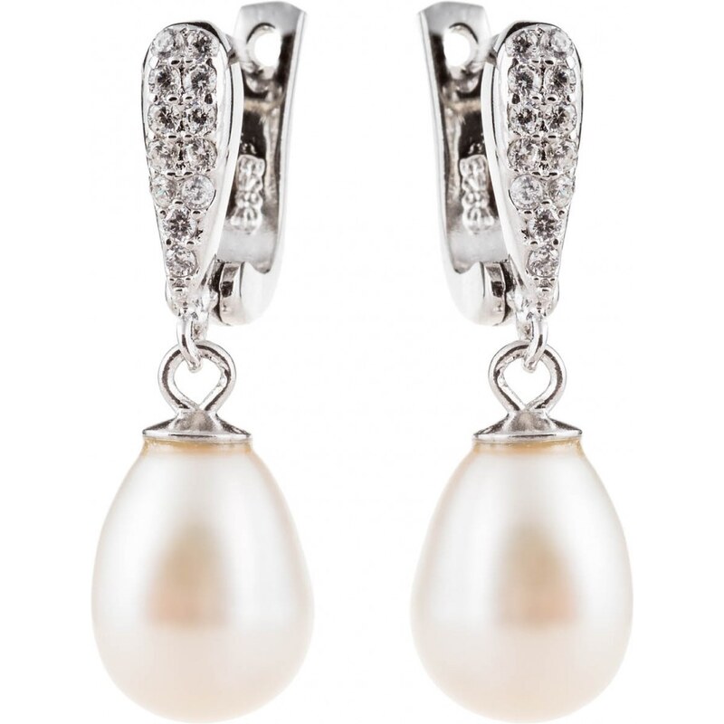 Meucci Elegantní stříbrné visací náušnice s perlou a zirkony