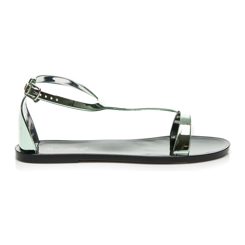 BEST SHOES Dámské zelené metalické sandály
