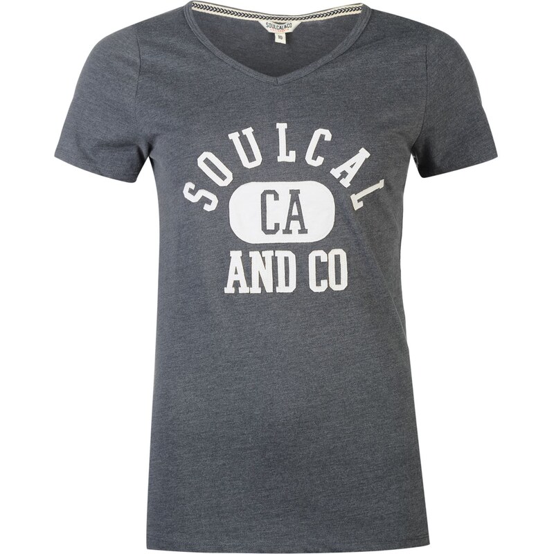 Triko SoulCal Heritage V Neck T Shirt dámské Burgundy Marl