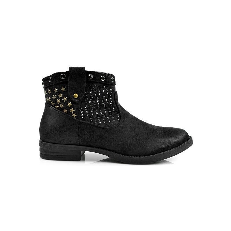 BELLE WOMEN Skvělé černé kotníčkové boty s hvězdičkami