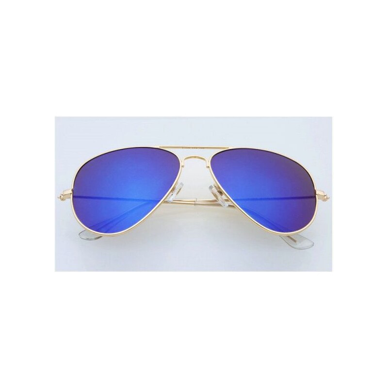 LengTon Sluneční brýle pilotky modré zrcadlové - zlatý rám