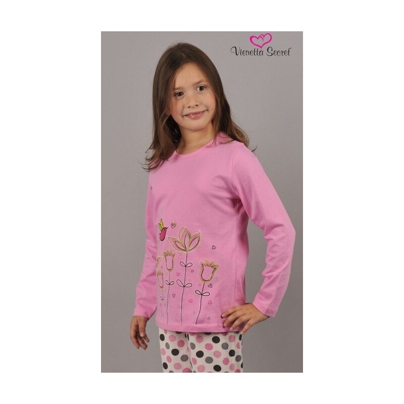 Vienetta Kids Dětské pyžamo dlouhé Květiny - světle růžová