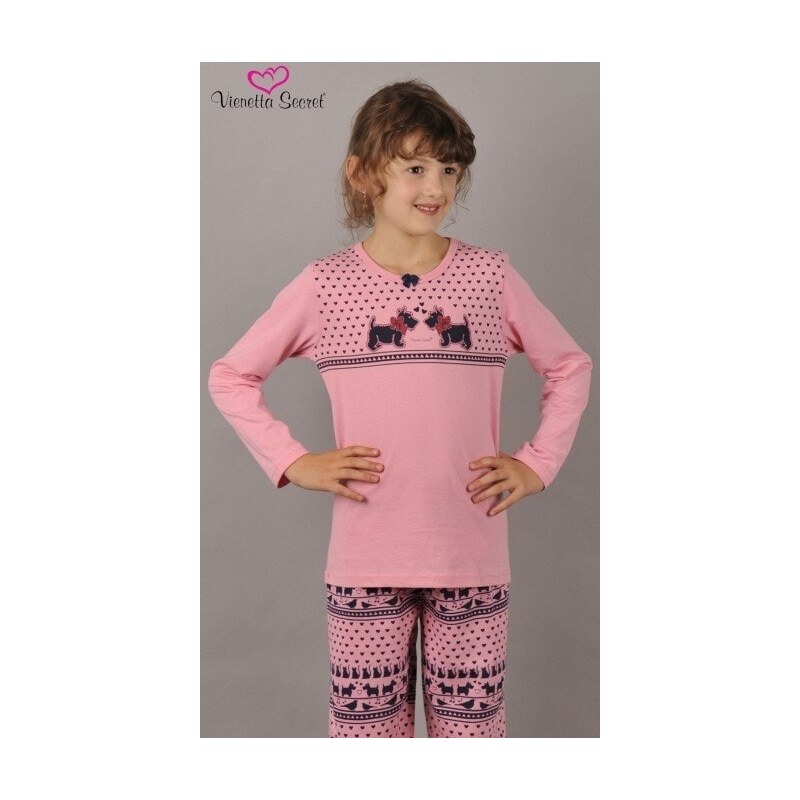Vienetta Kids Dětské pyžamo dlouhé Malí psi (velká serie) - růžová
