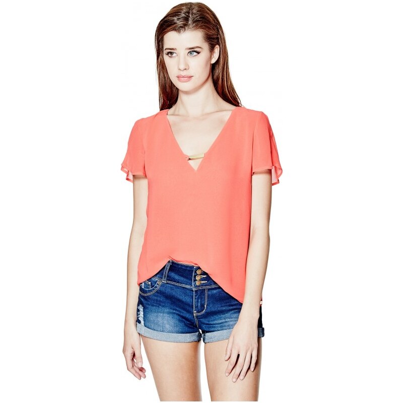 GUESS GUESS Delila Short-Sleeve Top - coral