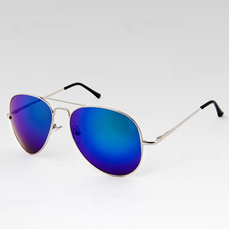 VeyRey Sluneční brýle Pilotky zrcadlovky stříbrné obroučky modré