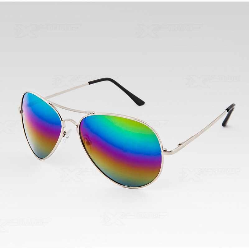 VeyRey Sluneční brýle Pilotky zrcadlovky stříbrné obroučky duhové