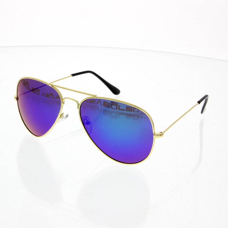 VeyRey Sluneční brýle Pilotky zrcadlovky zlaté obroučky modré