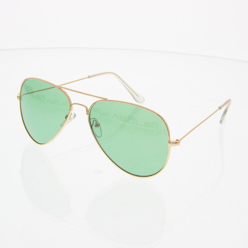 VeyRey Sluneční brýle Pilotky zlaté obroučky zelené