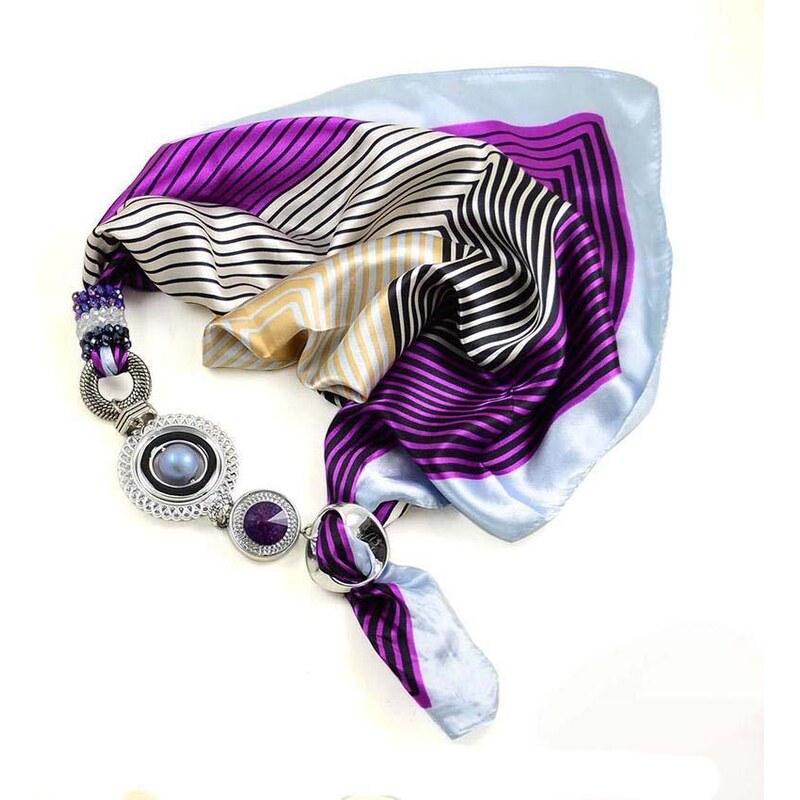 Jablonec Šátek s bižuterií Modern II - fialový proužkovaný