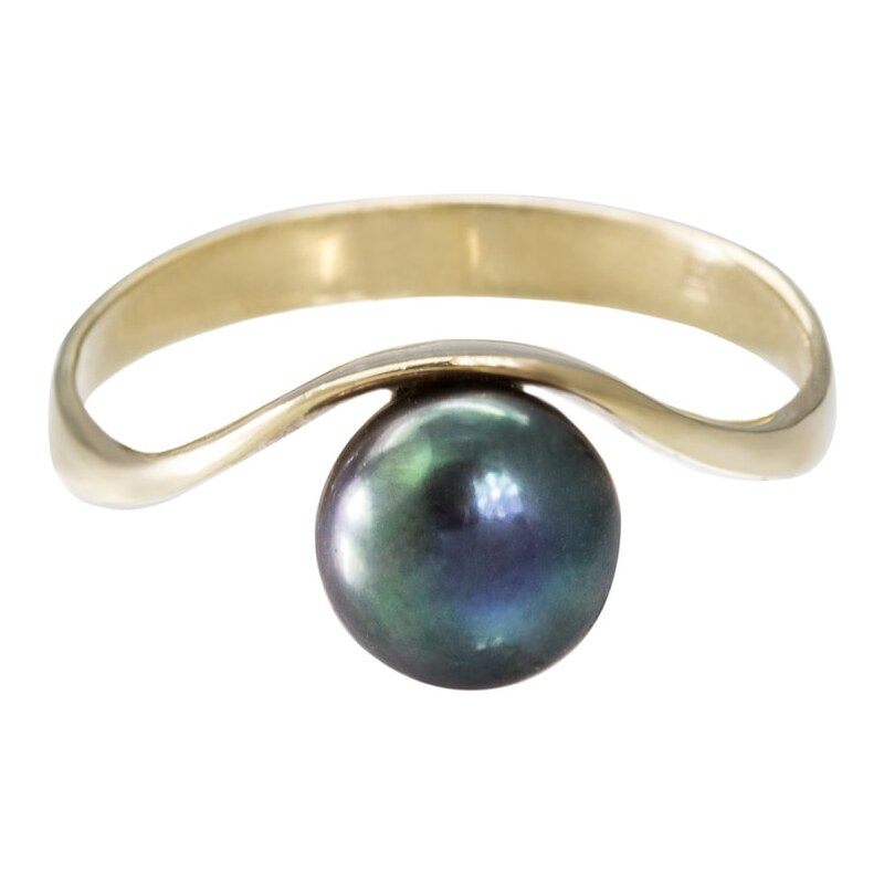 Zlatý prsten s tmavou sladkovodní perlou KLENOTA