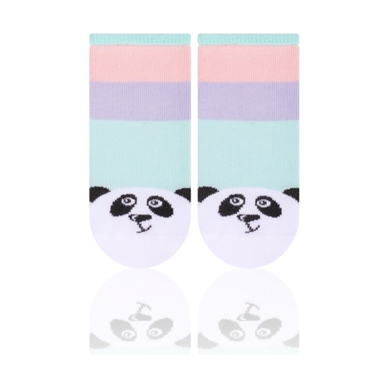STEVEN Dětské ponožky pruhované s pandou - světle zelené