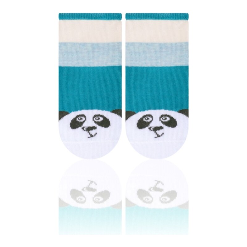 STEVEN Dětské ponožky pruhované s pandou - tmavě zelené