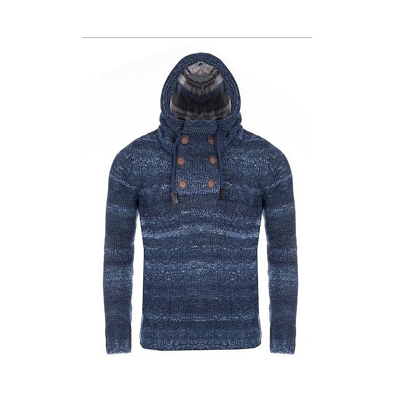 CRSM Tmavě modrý pletený svetr s kapucí