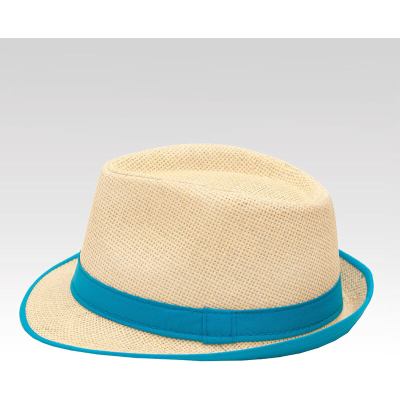 Art of polo Béžový slaměný klobouk Beam s modrým páskem
