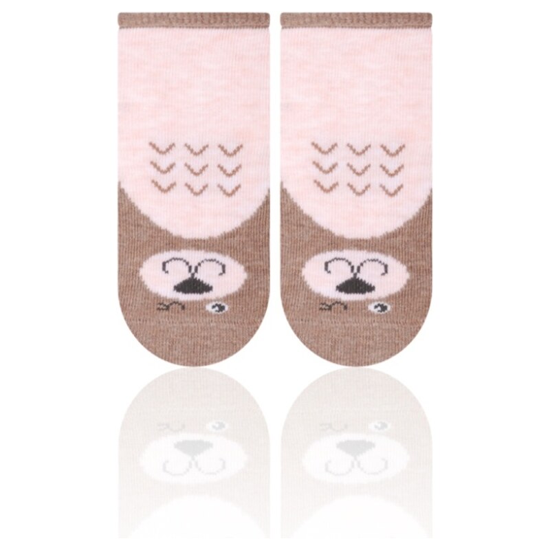 STEVEN Dětské ponožky s medvídkem - hnědo-lososové