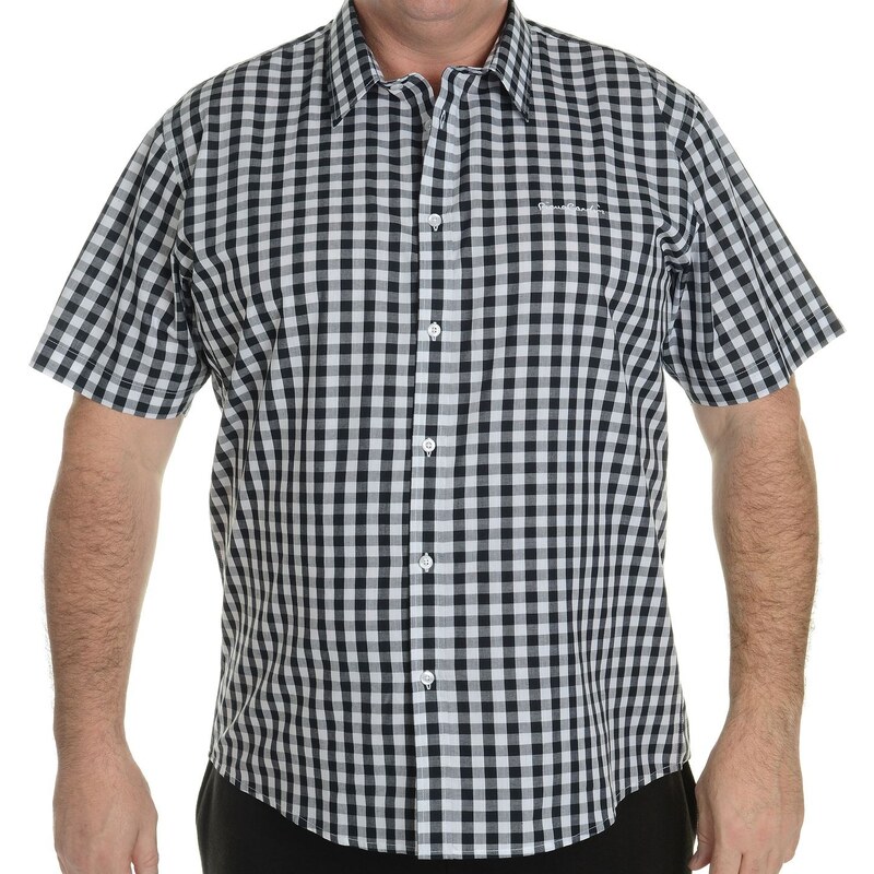 Pierre Cardin Košile Short Sleeve Shirt - kostkovaná černá