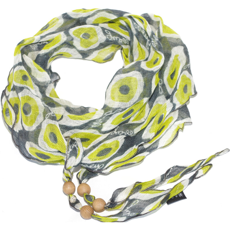 Guess dámský lněný šátek s korálky GREEN
