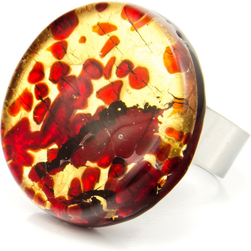 Murano Prsten skleněný kulatý - zlatá, červená - Elisa