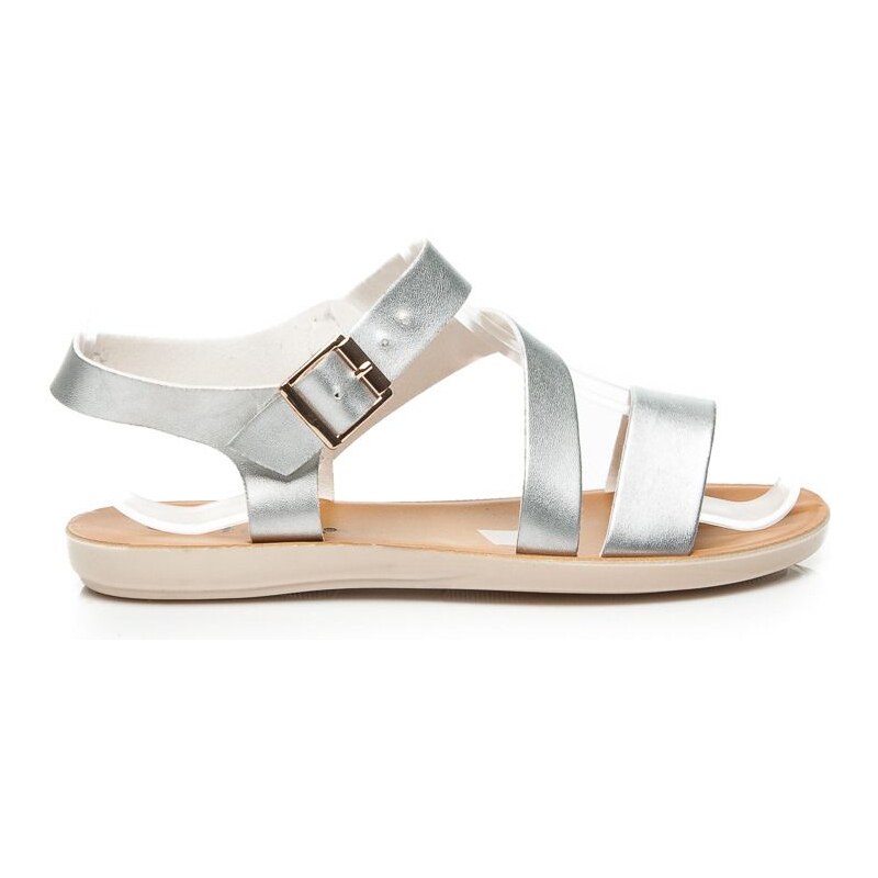 ANESIA PARIS Koženkové stříbrné sandály na léto