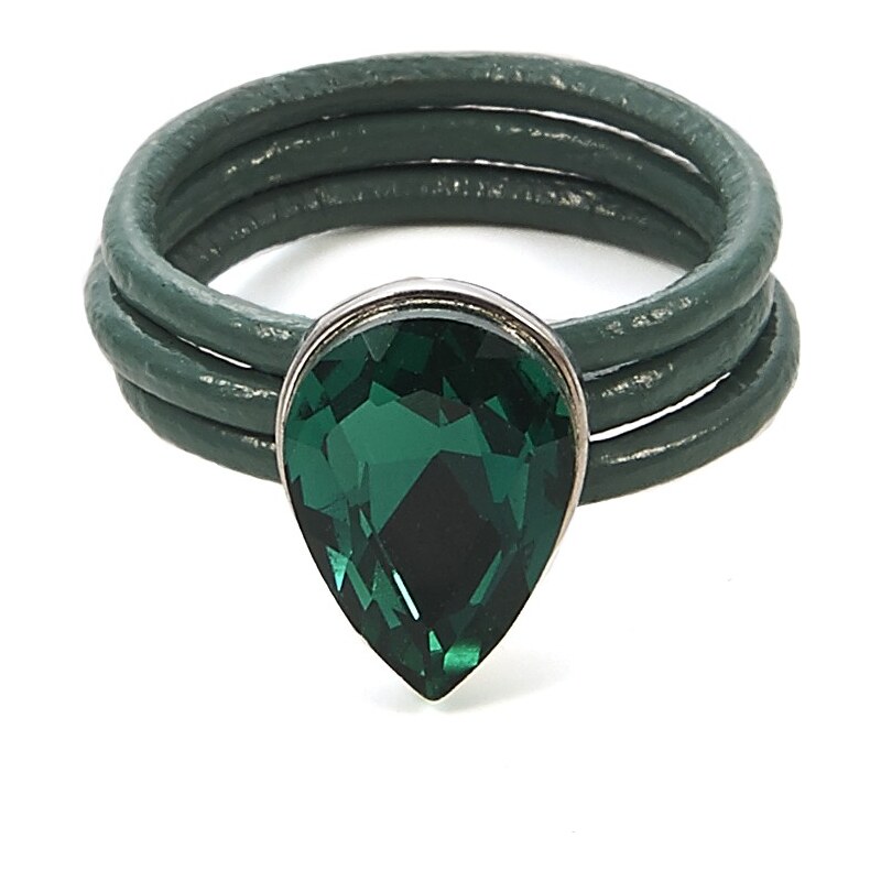 Intrigue Kožený prsten s kamenem zelená