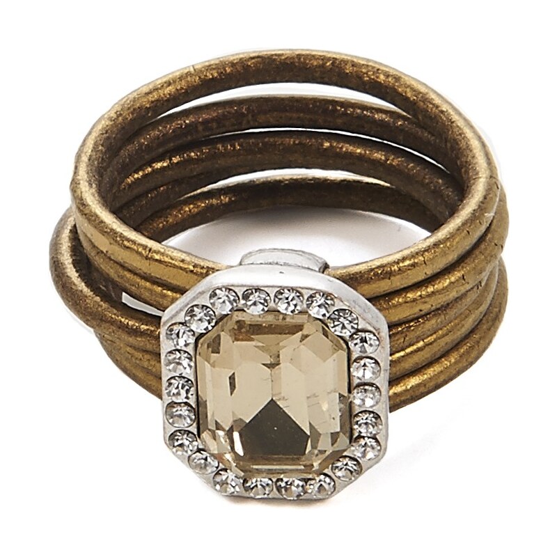 Intrigue Kožený prsten s kamenem zlatá