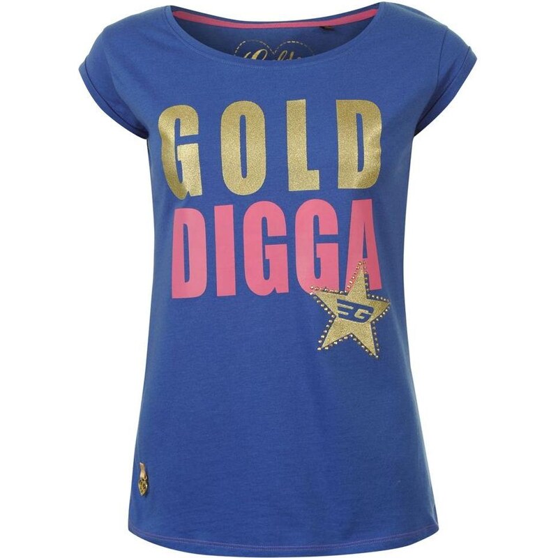 Golddigga Short Sleeve Glitter T Shirt Ladies Blue 8