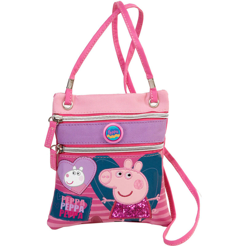Azzar dětská kabelka Peppa Pig srdce polyester růžovo fialová 17x15x1 cm