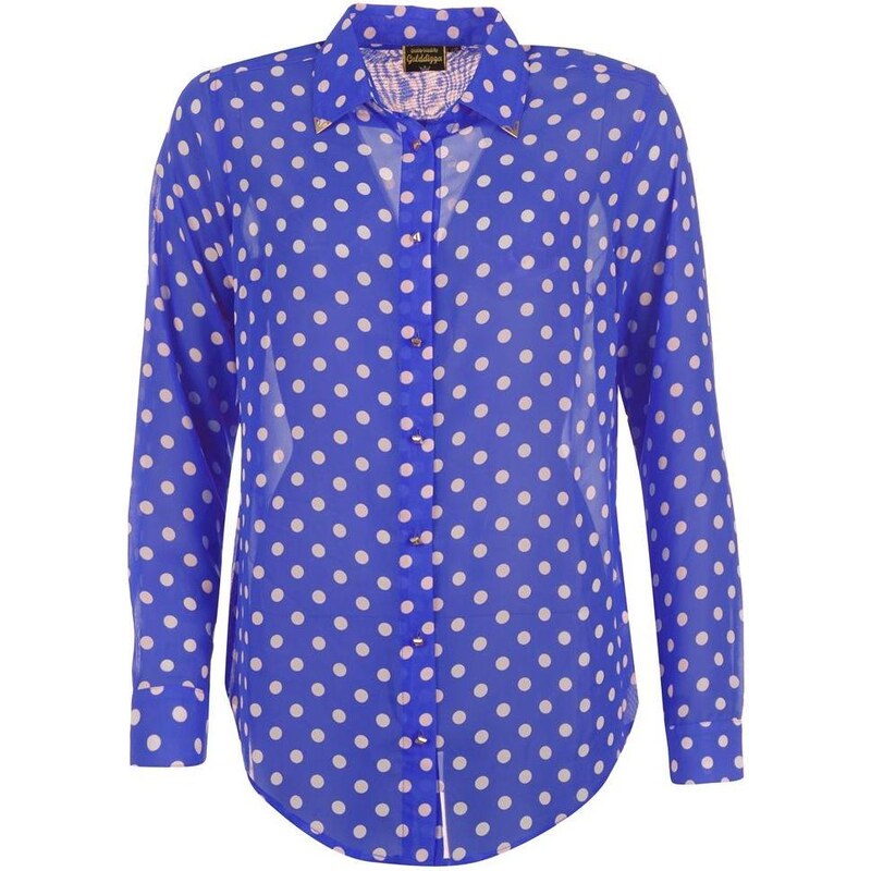 Golddigga Polka Dot Shirt Ladies Blue/White 14 (L)