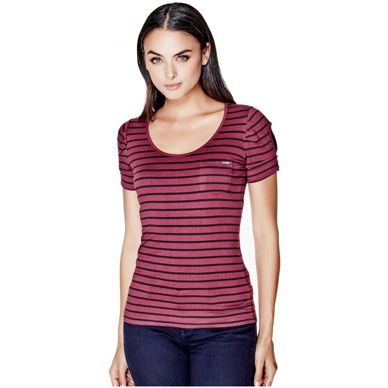 GUESS Adria Short-Sleeve Striped Top - smoggy indigo wash