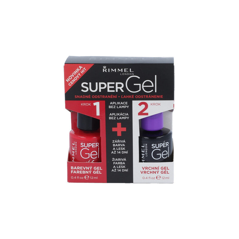Rimmel London Super Gel By Kate Duo Kit dárková sada W - 12ml Super Gel By Kate + 12 ml Super Gel Top Coat Pro kompletní gelovou manikúru - Odstín 041 Darling Dahlia