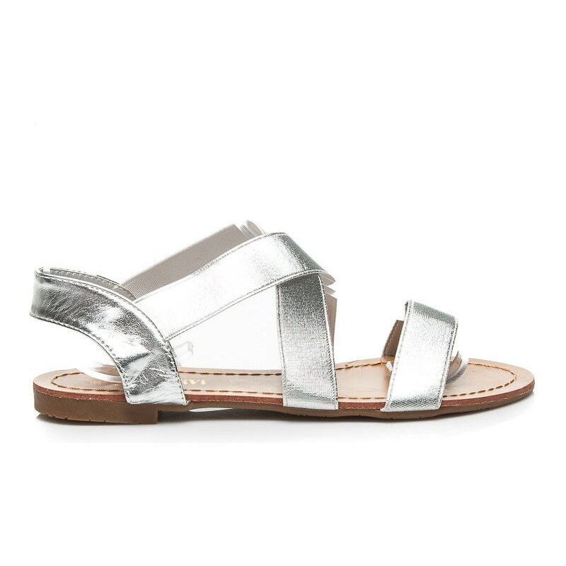 QUEEN VIVI Klasické stříbrné sandály s gumou
