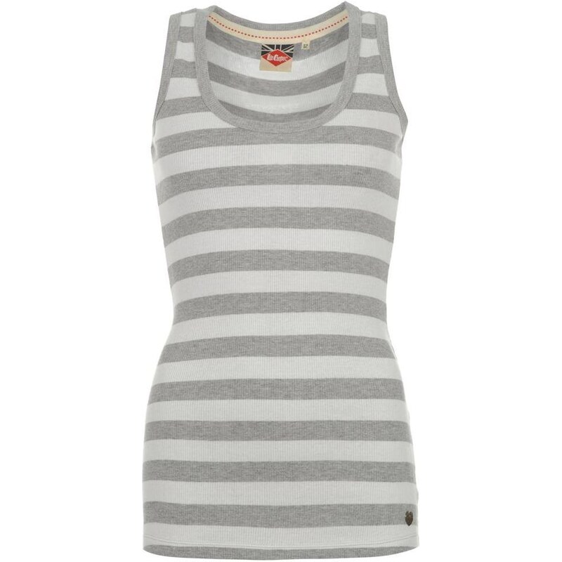 Lee Cooper Rib Stripe Vest Ladies White/Grey Marl 6 (XXS)