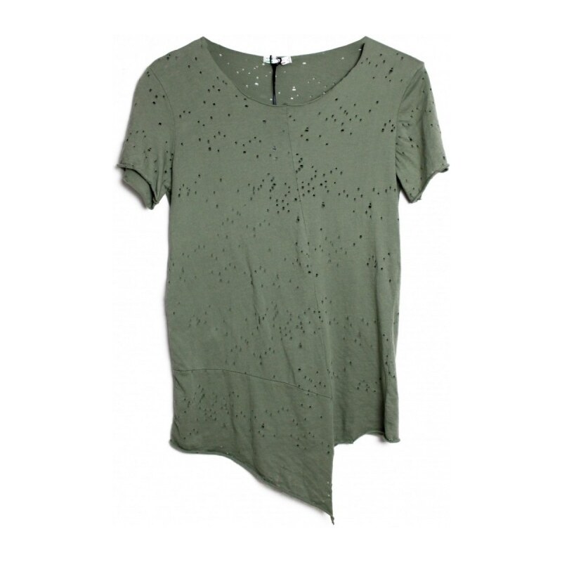 MADE in ITALY Pánské tričko s dírami - khaki, Barva Army zelená, Velikost S
