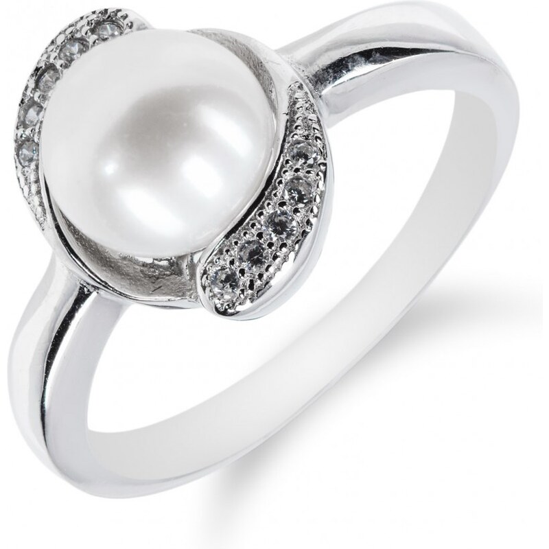 Meucci Stříbrný prsten s perlou a obvodem ze zirkonů