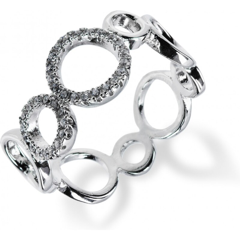 Meucci Stříbrný prsten z kroužků se zirkony