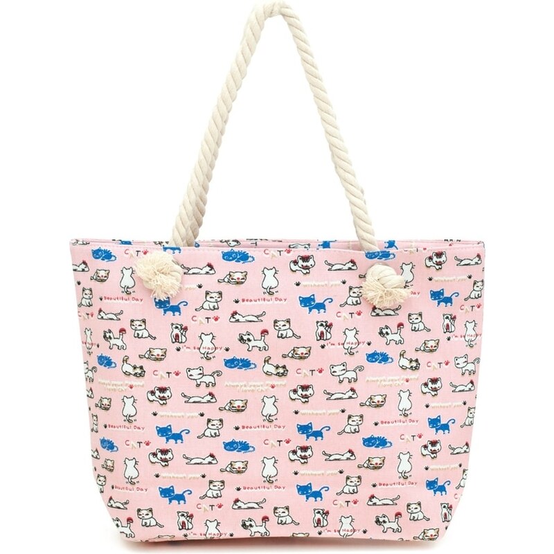 Art of Polo Plážová kabelka s kočičkami růžová