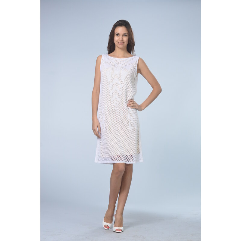 RITO Vzdušné bílé letní šaty s krajkovým vzorem