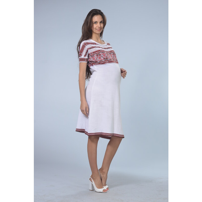 RITO Letní bílé těhotenské šaty s žakárovým vzorem