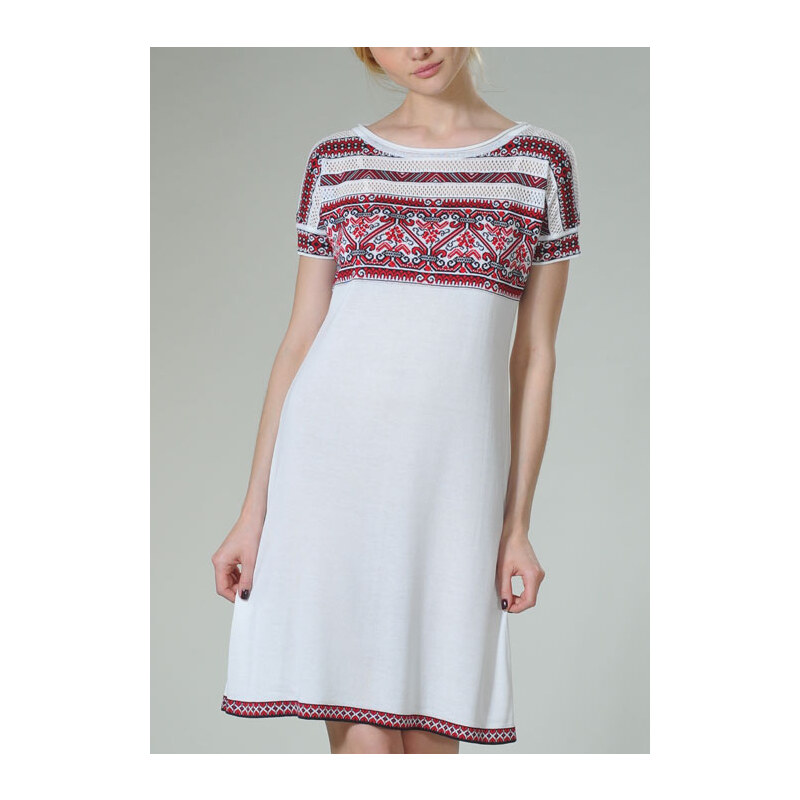 RITO Letní bílé dámské šaty s žakárovým vzorem