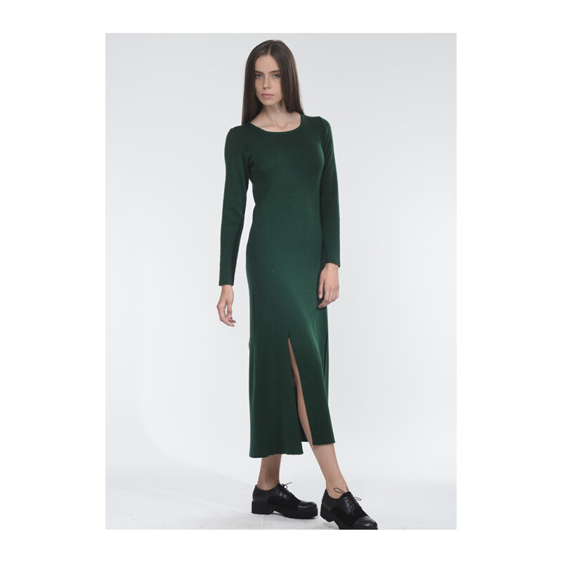 RITO Dlouhé dámské šaty s rozparkem zelené