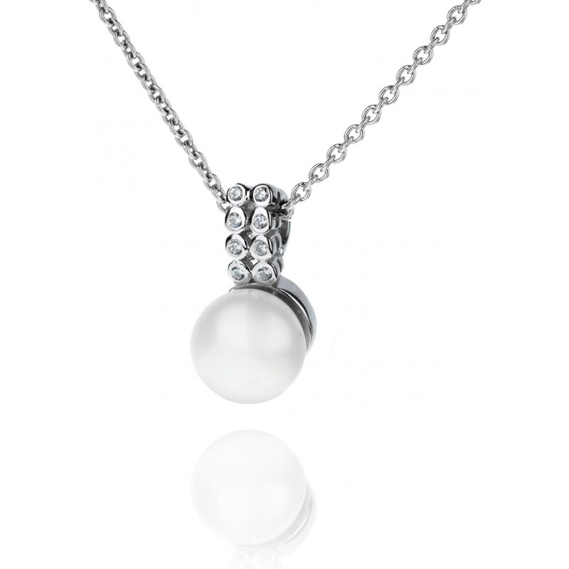 Meucci Stříbrný elegantní náhrdelník s přírodní perlou a zirkony