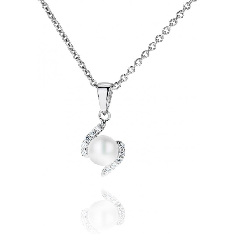 Meucci Stylový stříbrný náhrdelník s perlou a zirkony
