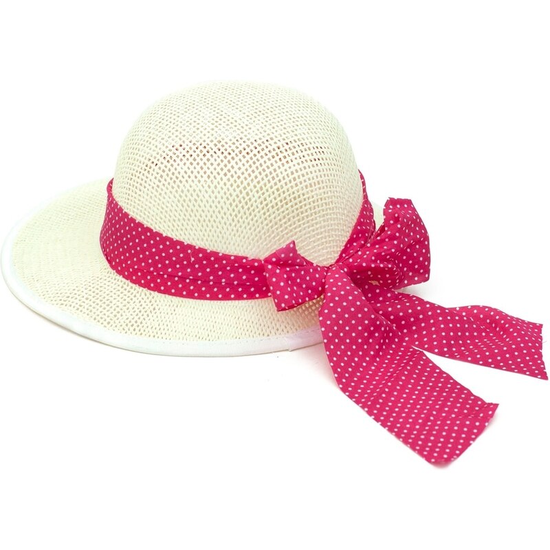 Art of Polo Vzdušný klobouk zdobený růžovou puntíkatou stužkou