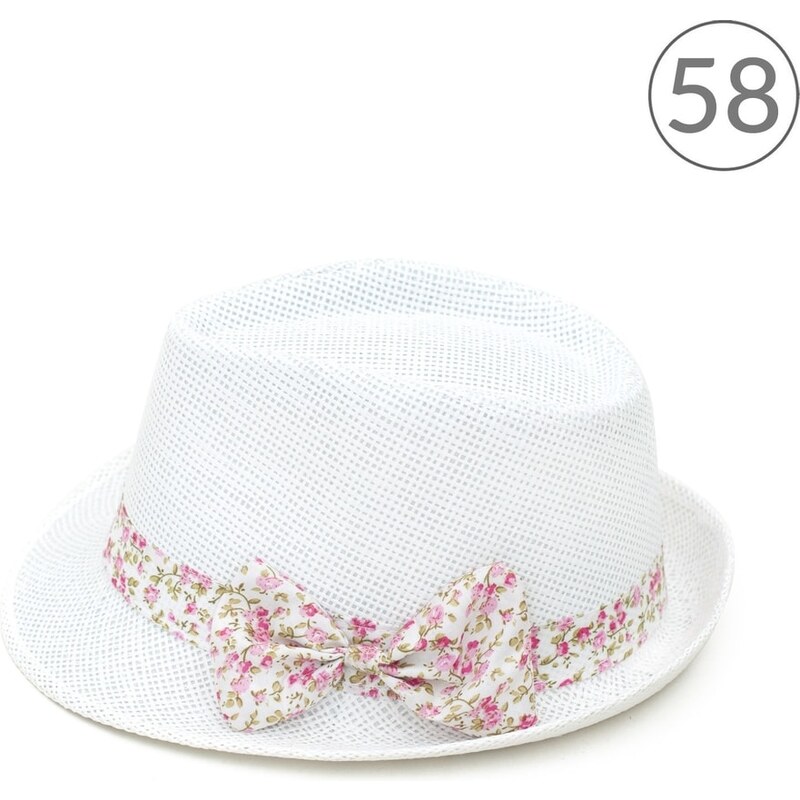 Art of Polo Dívčí bílý trilby klobouk s růžovou květovanou mašlí